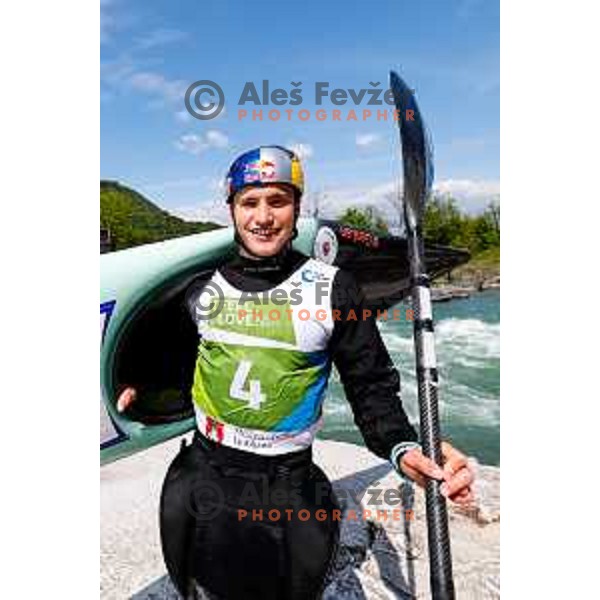 Ziga Lin Hocevar (SLO) comeptes at ICF Canoe slalom in Tacen, Ljubljana Slovenia on April 27, 2025