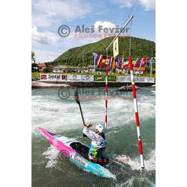 Ajda Novak (SLO) competes at ICF Canoe slalom in Tacen, Ljubljana Slovenia on April 27, 2025