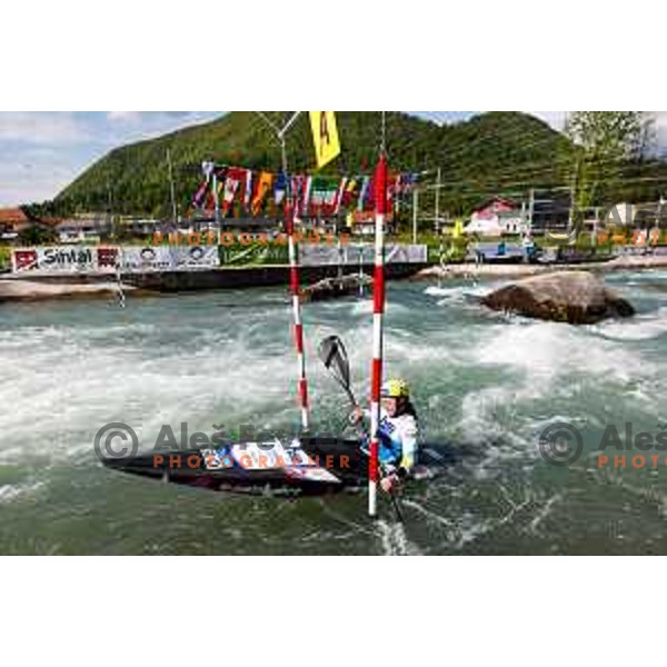 Eva Alina Hocevar (SLO) comeptes at ICF Canoe slalom in Tacen, Ljubljana Slovenia on April 27, 2025
