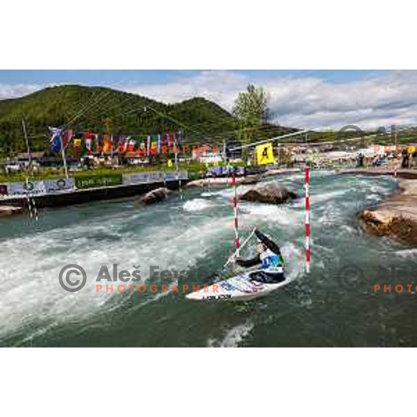 Jus Javornik (SLO) competes at ICF Canoe slalom in Tacen, Ljubljana Slovenia on April 27, 2025