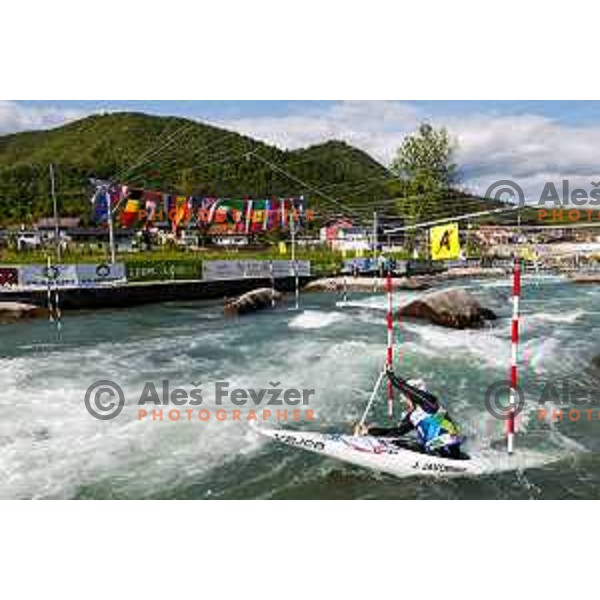 Jus Javornik (SLO) competes at ICF Canoe slalom in Tacen, Ljubljana Slovenia on April 27, 2025