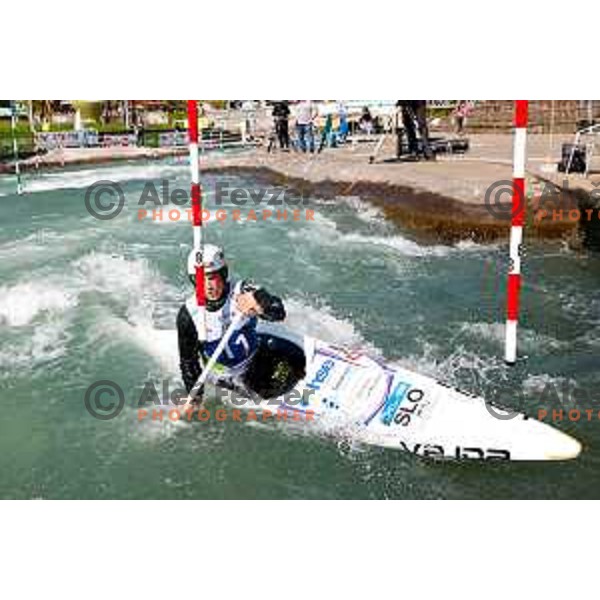 Jus Javornik (SLO) competes at ICF Canoe slalom in Tacen, Ljubljana Slovenia on April 27, 2025