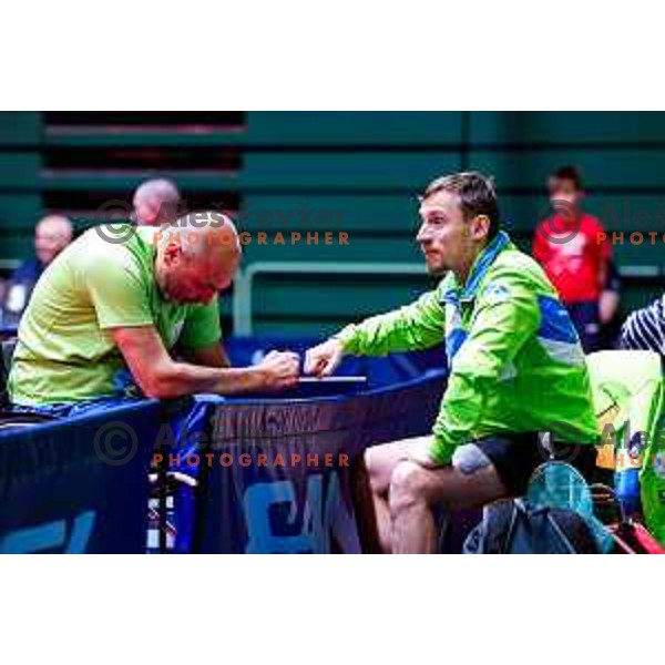 Ljubisa Gajic and head coach Ozbej Porocnik (SLO) at ITTF World Para Challenger Lasko 2025 in Tri Lilije Hall, Lasko, Slovenbia on May 6, 2025