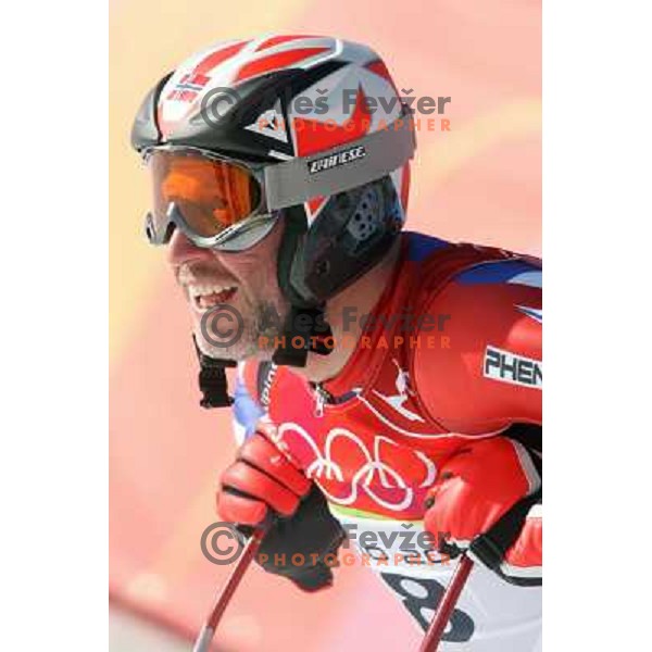 in the finish line of 2006 Torino Winter Olympic games men\'s downhill race in Borgata, Sestriere on February 12, 2006