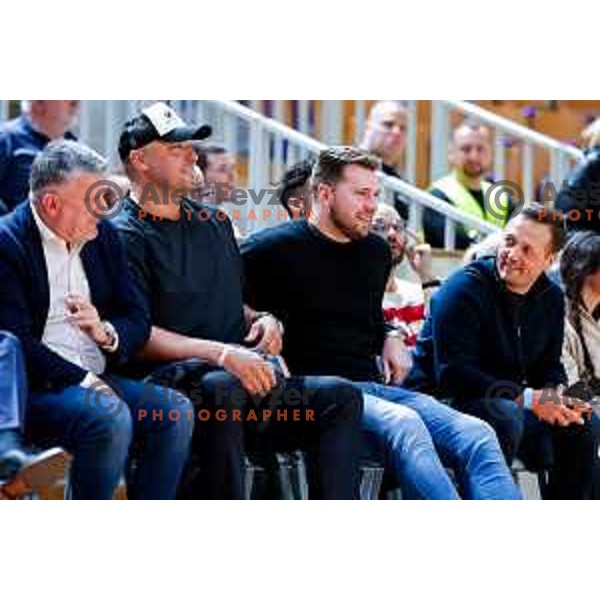 Marko Milic, Luka Doncic and Aleksander Sekulic watch The Final of ABA 2 League basketball match between Ilirija (SLO) and Bosna Visit Sarajevo (BiH) in Tivoli Hall, Ljubljana, Slovenia on May 7, 2025