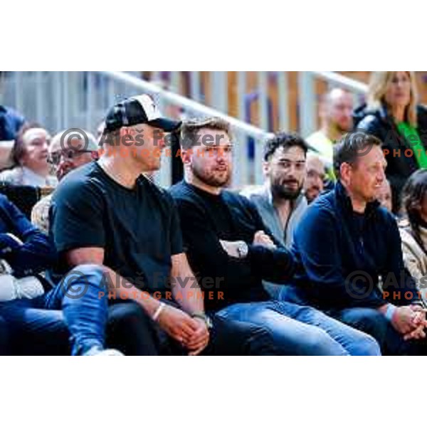 Marko Milic, Luka Doncic and Aleksander Sekulic watch The Final of ABA 2 League basketball match between Ilirija (SLO) and Bosna Visit Sarajevo (BiH) in Tivoli Hall, Ljubljana, Slovenia on May 7, 2025