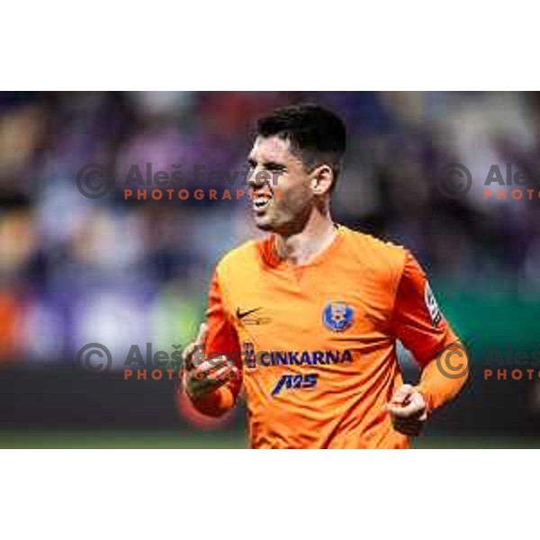Svit Seslar celebrates goal during Prva liga Telemach football match between Maribor and Celje in Ljudski vrt, Maribor, Slovenia on May 7, 2025. Photo: Jure Banfi