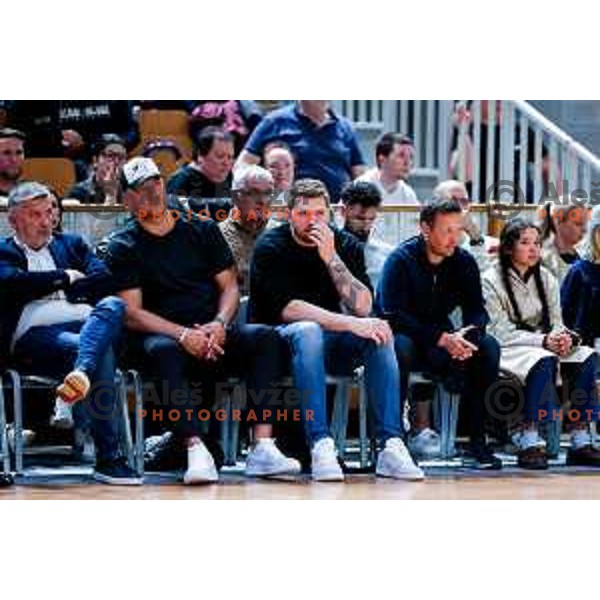 Marko Milic, Luka Doncic and Aleksander Sekulic watch The Final of ABA 2 League basketball match between Ilirija (SLO) and Bosna Visit Sarajevo (BiH) in Tivoli Hall, Ljubljana, Slovenia on May 7, 2025