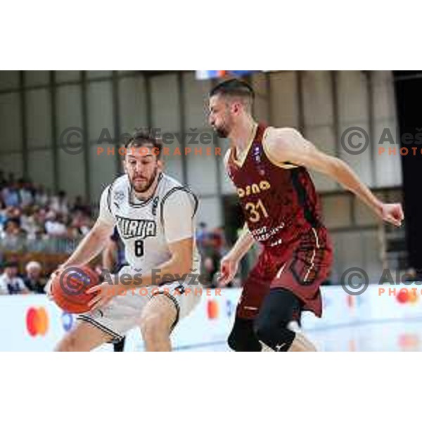 Tim Tomazic of Ilirija in action during The Final of ABA 2 League basketball match between Ilirija (SLO) and Bosna Visit Sarajevo (BiH) in Tivoli Hall, Ljubljana, Slovenia on May 7, 2025
