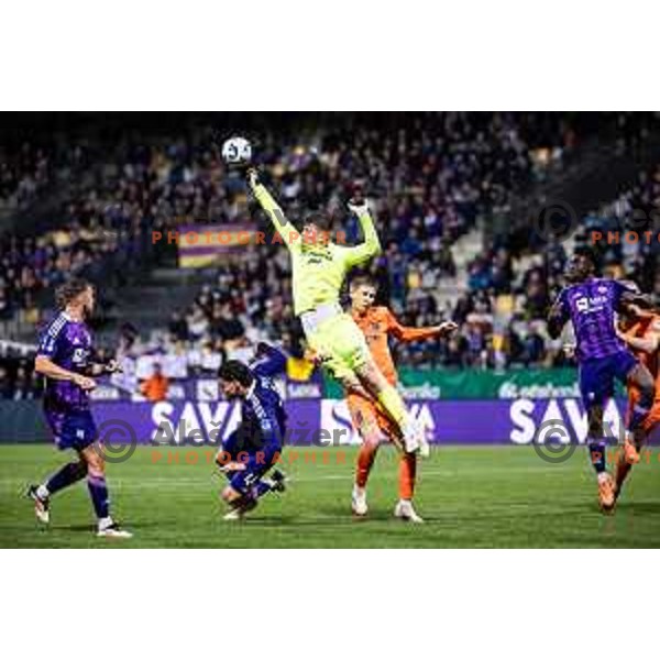 Luka Kolar in action during Prva liga Telemach football match between Maribor and Celje in Ljudski vrt, Maribor, Slovenia on May 7, 2025. Photo: Jure Banfi
