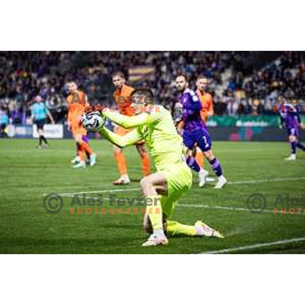 Luka Kolar in action during Prva liga Telemach football match between Maribor and Celje in Ljudski vrt, Maribor, Slovenia on May 7, 2025. Photo: Jure Banfi