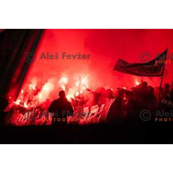 Maribor supporters Viole during Prva liga Telemach football match between Maribor and Celje in Ljudski vrt, Maribor, Slovenia on May 7, 2025. Photo: Jure Banfi
