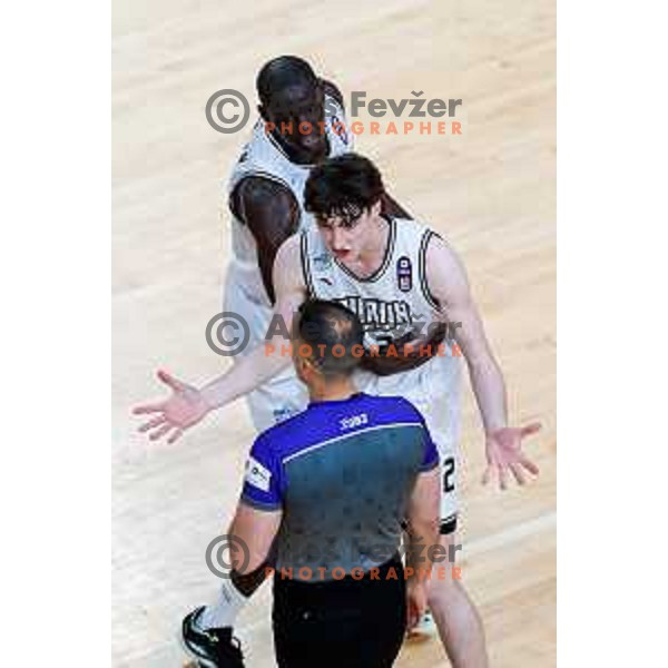 Kur Malith Jockuch and Mark Padjen of Ilirija in action during The Final of ABA 2 League basketball match between Ilirija (SLO) and Bosna Visit Sarajevo (BiH) in Tivoli Hall, Ljubljana, Slovenia on May 7, 2025