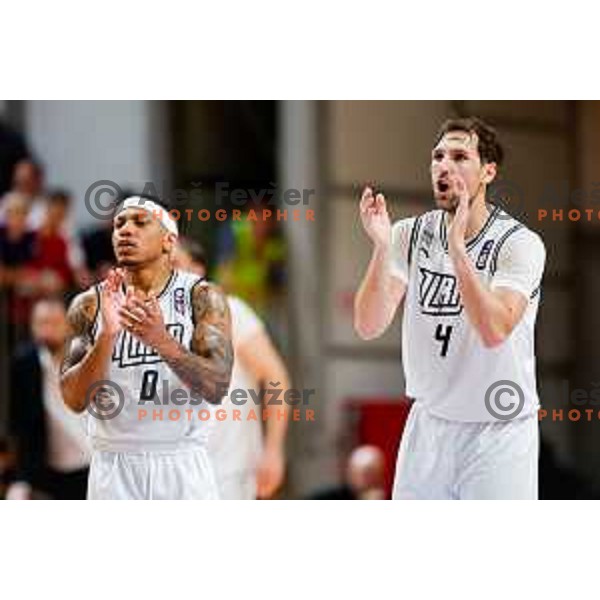Vincent Lamont Golson Jr. and Tadej Ferme of Ilirija during The Final of ABA 2 League basketball match between Ilirija (SLO) and Bosna Visit Sarajevo (BiH) in Tivoli Hall, Ljubljana, Slovenia on May 7, 2025