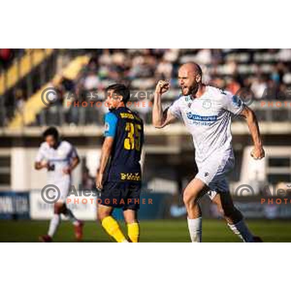 Dominik Ivkic celebrating goal during Prva liga Telemach football match between Celje and Koper in Stadion z’dezele, Celje, Slovenia on May 10, 2025. Photo: Jure Banfi