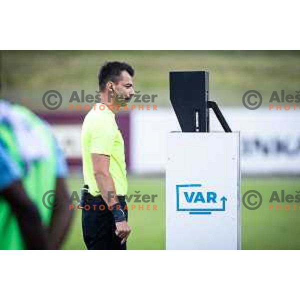 Referee Aleksandar Matkovic VAR check during Prva liga Telemach football match between Celje and Koper in Stadion z’dezele, Celje, Slovenia on May 10, 2025. Photo: Jure Banfi