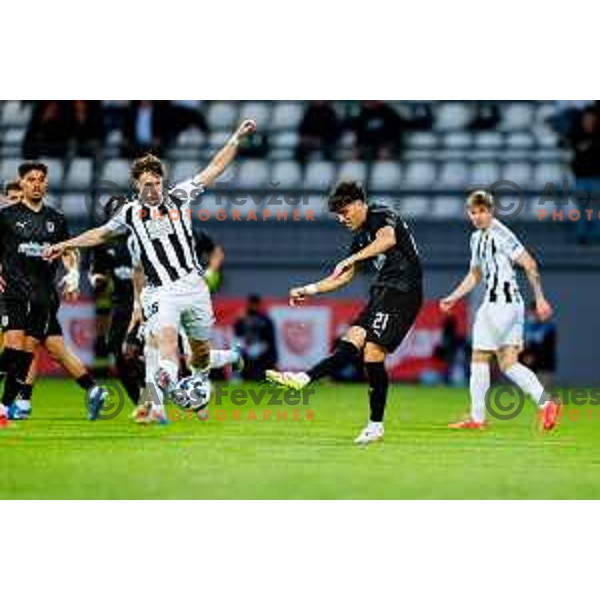 in action during Prva liga Telemach 2024/2025 football match between Mura and Olimpija in Murska Sobota, Slovenia on May 10, 2025