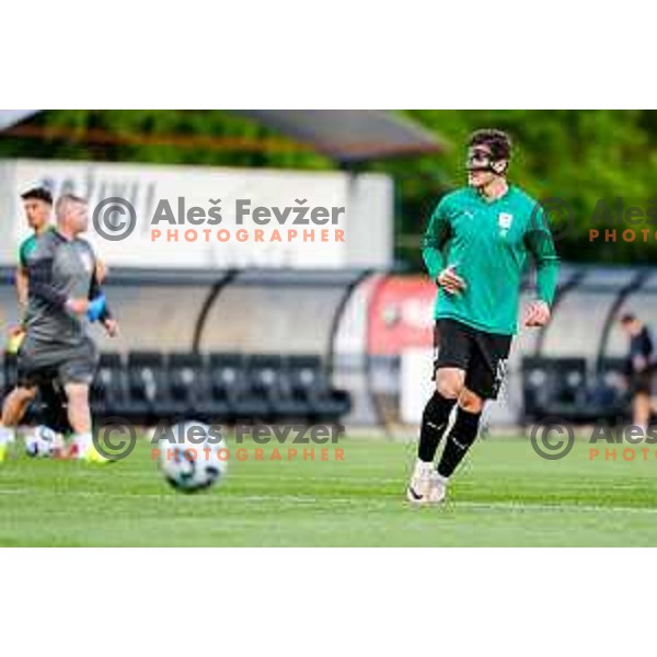 in action during Prva liga Telemach 2024/2025 football match between Mura and Olimpija in Murska Sobota, Slovenia on May 10, 2025