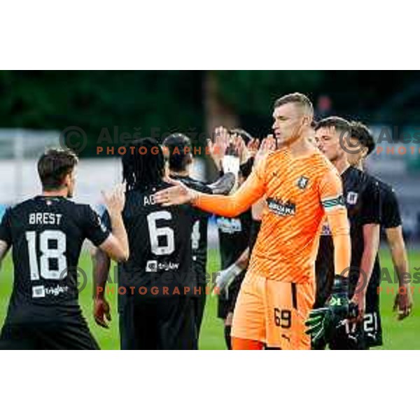 in action during Prva liga Telemach 2024/2025 football match between Mura and Olimpija in Murska Sobota, Slovenia on May 10, 2025