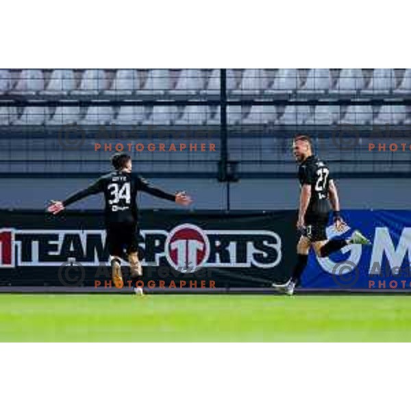 in action during Prva liga Telemach 2024/2025 football match between Mura and Olimpija in Murska Sobota, Slovenia on May 10, 2025