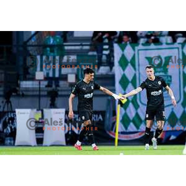 in action during Prva liga Telemach 2024/2025 football match between Mura and Olimpija in Murska Sobota, Slovenia on May 10, 2025
