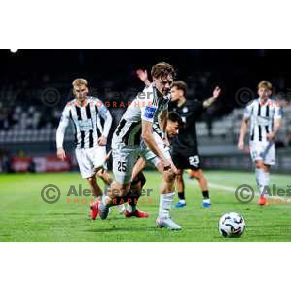in action during Prva liga Telemach 2024/2025 football match between Mura and Olimpija in Murska Sobota, Slovenia on May 10, 2025