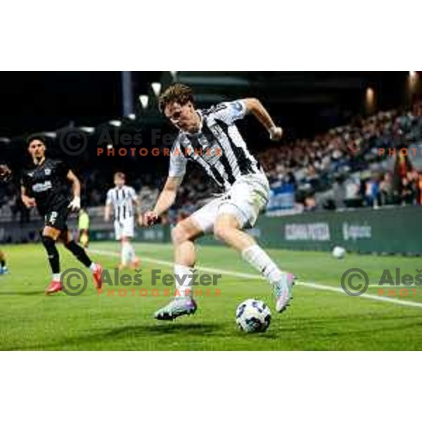 in action during Prva liga Telemach 2024/2025 football match between Mura and Olimpija in Murska Sobota, Slovenia on May 10, 2025