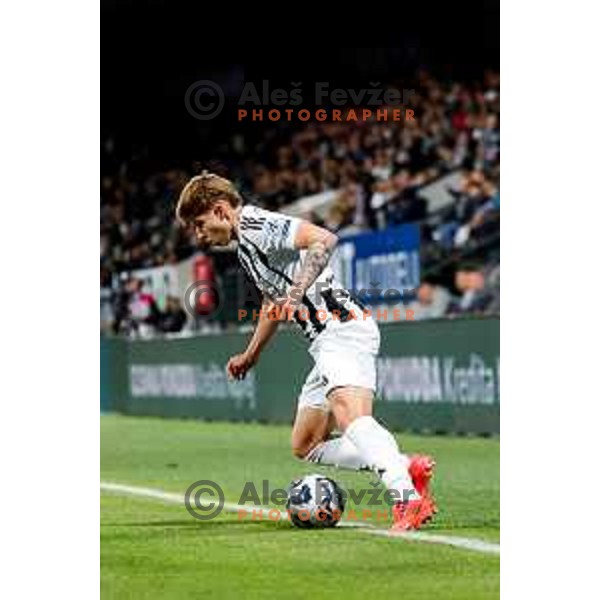 in action during Prva liga Telemach 2024/2025 football match between Mura and Olimpija in Murska Sobota, Slovenia on May 10, 2025