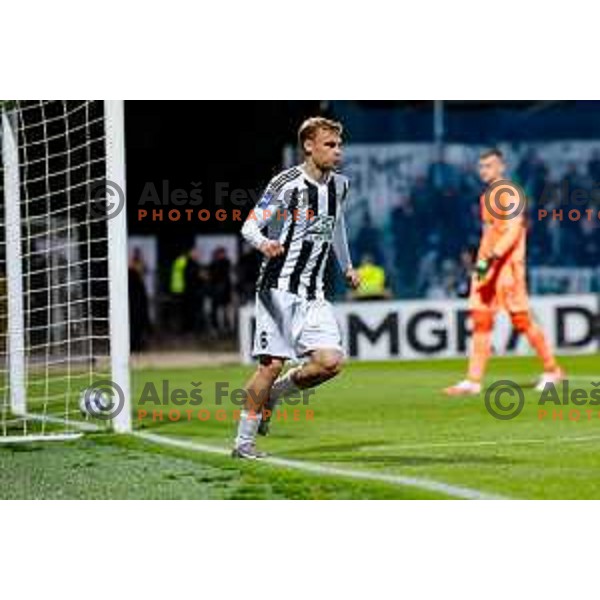 in action during Prva liga Telemach 2024/2025 football match between Mura and Olimpija in Murska Sobota, Slovenia on May 10, 2025