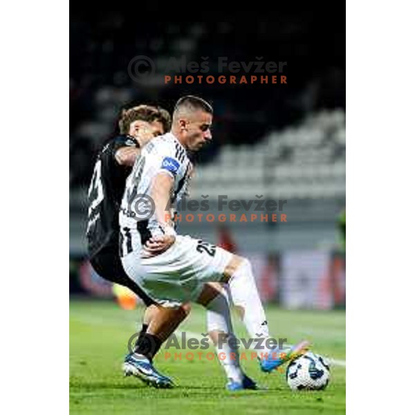 in action during Prva liga Telemach 2024/2025 football match between Mura and Olimpija in Murska Sobota, Slovenia on May 10, 2025