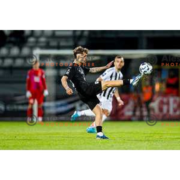 in action during Prva liga Telemach 2024/2025 football match between Mura and Olimpija in Murska Sobota, Slovenia on May 10, 2025