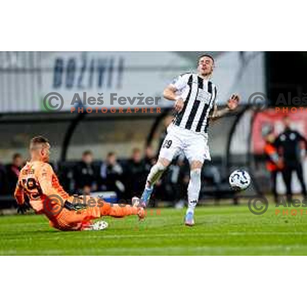 in action during Prva liga Telemach 2024/2025 football match between Mura and Olimpija in Murska Sobota, Slovenia on May 10, 2025