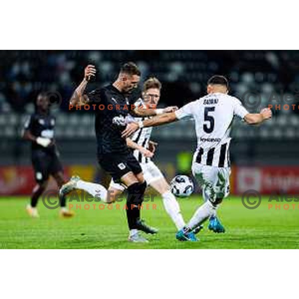 in action during Prva liga Telemach 2024/2025 football match between Mura and Olimpija in Murska Sobota, Slovenia on May 10, 2025