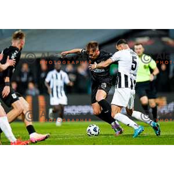 in action during Prva liga Telemach 2024/2025 football match between Mura and Olimpija in Murska Sobota, Slovenia on May 10, 2025