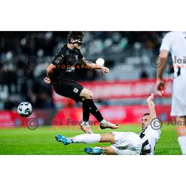in action during Prva liga Telemach 2024/2025 football match between Mura and Olimpija in Murska Sobota, Slovenia on May 10, 2025
