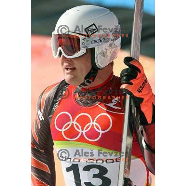 in the finish line of 2006 Torino Winter Olympic games men\'s downhill race in Borgata, Sestriere on February 12, 2006