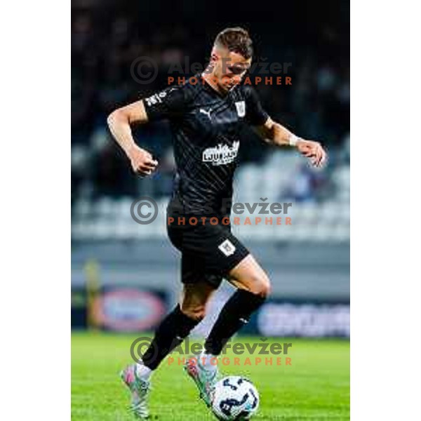 in action during Prva liga Telemach 2024/2025 football match between Mura and Olimpija in Murska Sobota, Slovenia on May 10, 2025