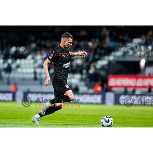 in action during Prva liga Telemach 2024/2025 football match between Mura and Olimpija in Murska Sobota, Slovenia on May 10, 2025