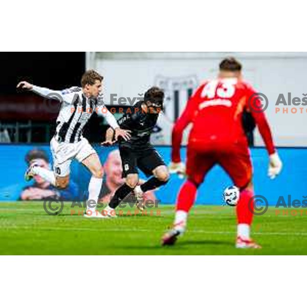 in action during Prva liga Telemach 2024/2025 football match between Mura and Olimpija in Murska Sobota, Slovenia on May 10, 2025