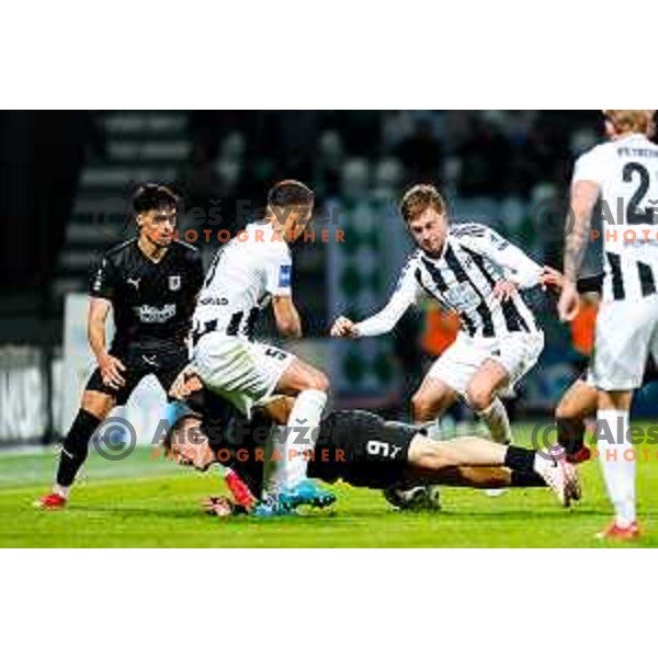 in action during Prva liga Telemach 2024/2025 football match between Mura and Olimpija in Murska Sobota, Slovenia on May 10, 2025