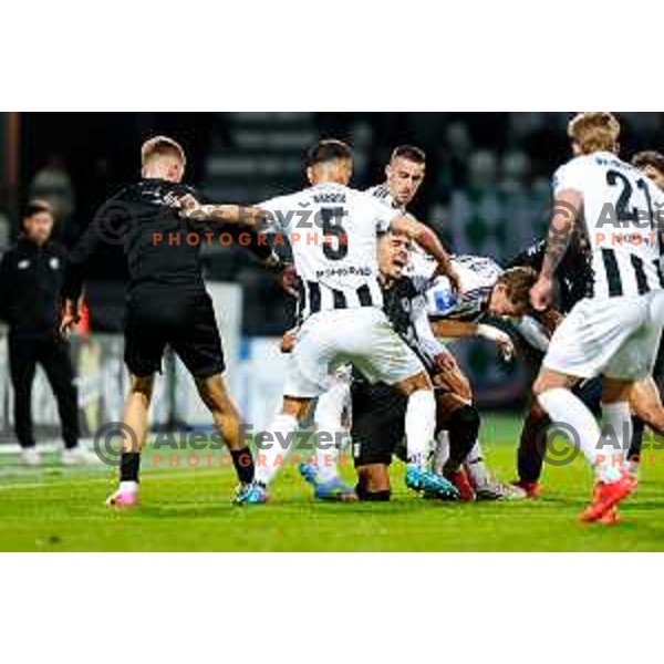 in action during Prva liga Telemach 2024/2025 football match between Mura and Olimpija in Murska Sobota, Slovenia on May 10, 2025