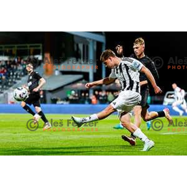 in action during Prva liga Telemach 2024/2025 football match between Mura and Olimpija in Murska Sobota, Slovenia on May 10, 2025
