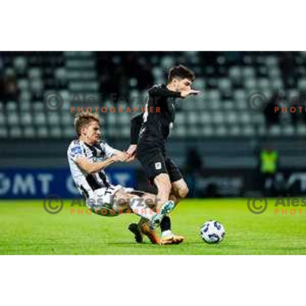 in action during Prva liga Telemach 2024/2025 football match between Mura and Olimpija in Murska Sobota, Slovenia on May 10, 2025