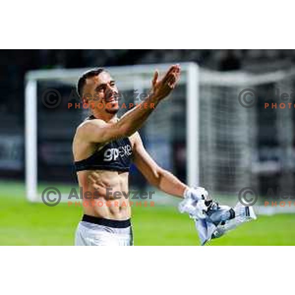 in action during Prva liga Telemach 2024/2025 football match between Mura and Olimpija in Murska Sobota, Slovenia on May 10, 2025