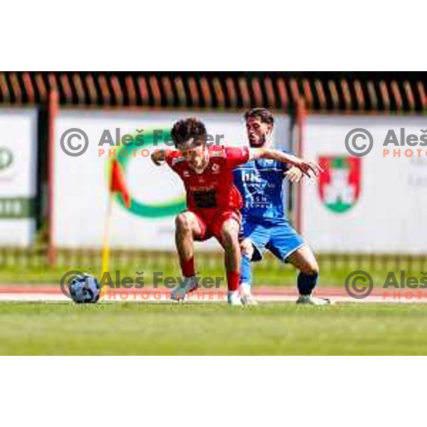 in action during 2.SNL 2024/2025 football match between Slovan and Gorica in Ljubljana, Slovenia on May 11, 2025