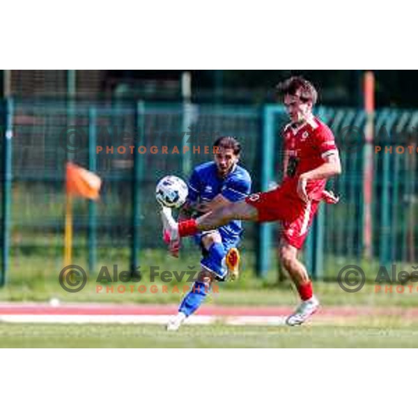 in action during 2.SNL 2024/2025 football match between Slovan and Gorica in Ljubljana, Slovenia on May 11, 2025