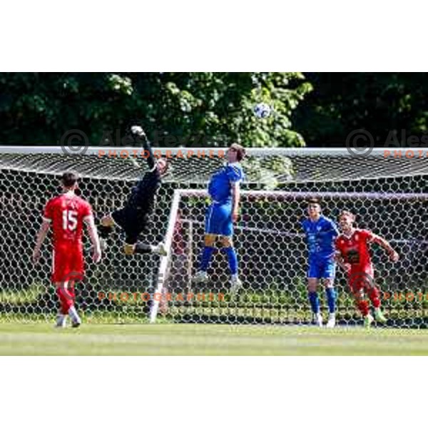 in action during 2.SNL 2024/2025 football match between Slovan and Gorica in Ljubljana, Slovenia on May 11, 2025