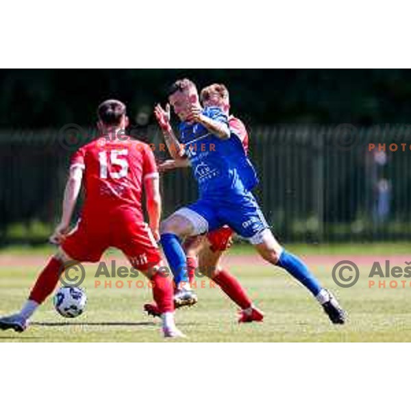 in action during 2.SNL 2024/2025 football match between Slovan and Gorica in Ljubljana, Slovenia on May 11, 2025