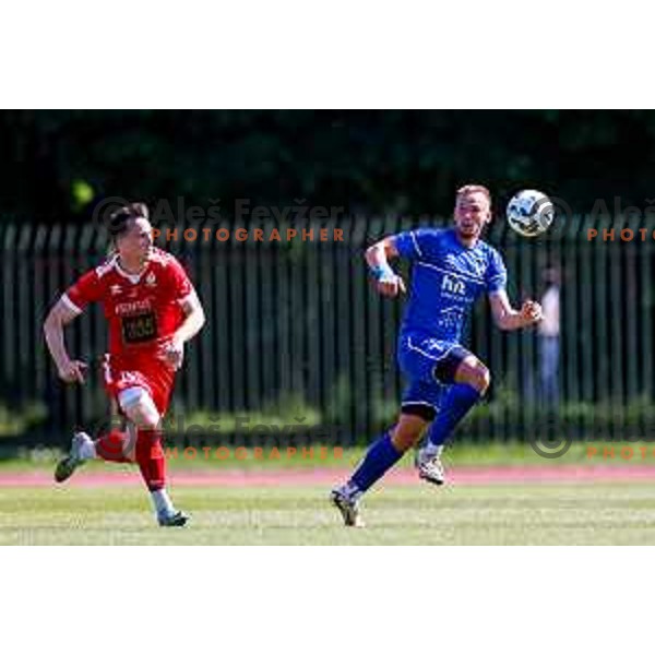 in action during 2.SNL 2024/2025 football match between Slovan and Gorica in Ljubljana, Slovenia on May 11, 2025