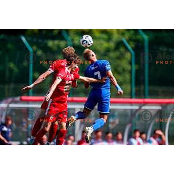 in action during 2.SNL 2024/2025 football match between Slovan and Gorica in Ljubljana, Slovenia on May 11, 2025